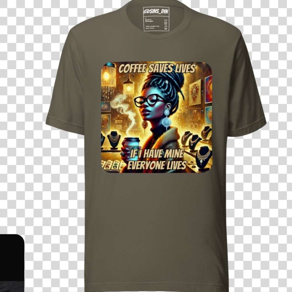 Black Graphic Tee with Coffee Saves Lives Design - Picture 10 of 10